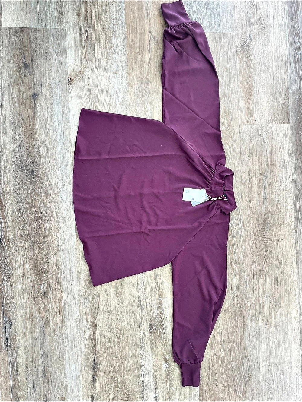 Quince Drapey Chiffon Mock Neck Long Sleeve Blouse in Purple